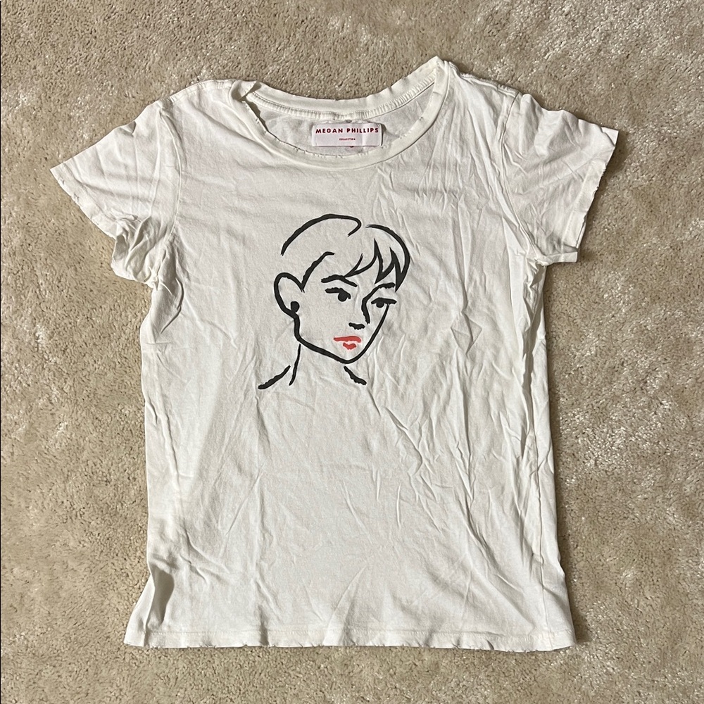 White Graphic T-Shirt with Face Illustration
